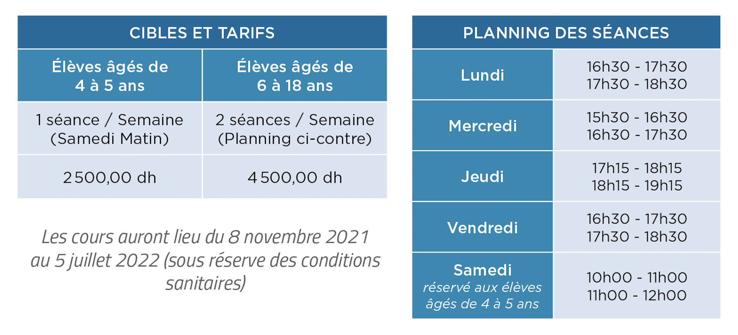 Tarifs natation Tarifs natation