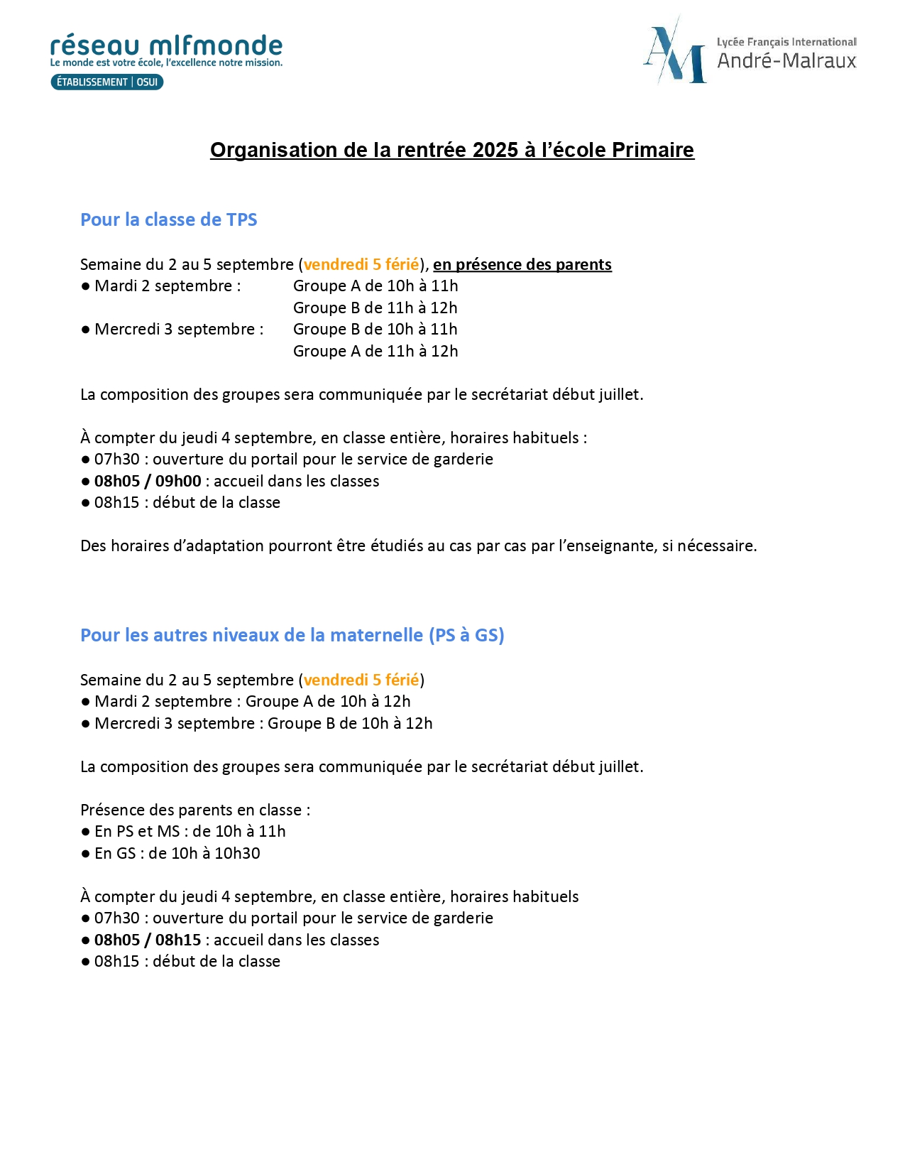 Organisation de la rentrée élèves 2025_page-0001